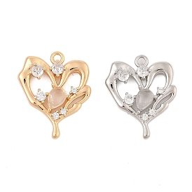 Brass Micro Pave Cubic Zirconia Pendants, with Glass, Heart Charms