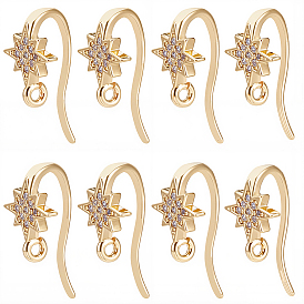 20 pièces de crochets d'oreilles en laiton sertis de micro-pavés de zircone cubique transparente en forme d'étoile, plaqué longue durée, sans nickel, avec boucle, étoiles