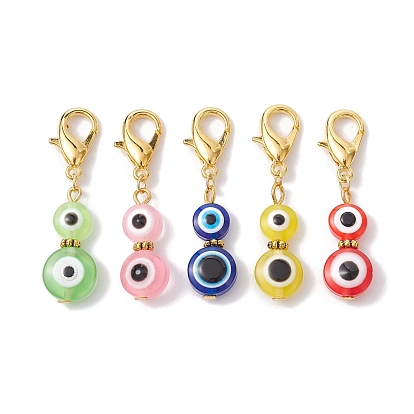 Resin Evil Eye Pendants Decorations, with Alloy Lobster Claw Clasps