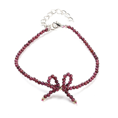 Мозамбик импортные круглые браслеты из бисера с натуральным гранатом, браслеты с бантом для женщин