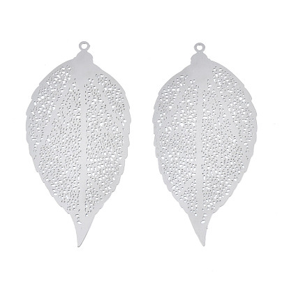 201 Stainless Steel Filigree Pendants, Etched Metal Embellishments, Leaf