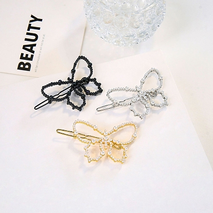 Сплав зажимами волос, аксессуары для волос для женщин и девочек, с имитацией жемчужина бисера, бабочка
