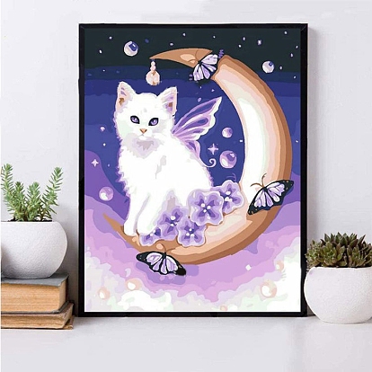 DIY Rectangle Cat Theme Diamond Painting Kits, Including Canvas, Resin Rhinestones, Diamond Sticky Pen, Tray Plate and Glue Clay