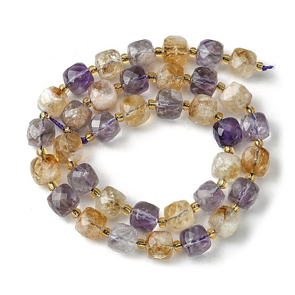 Natural Amethyst Beads Strands, with Seed Beads, Faceted Cube
