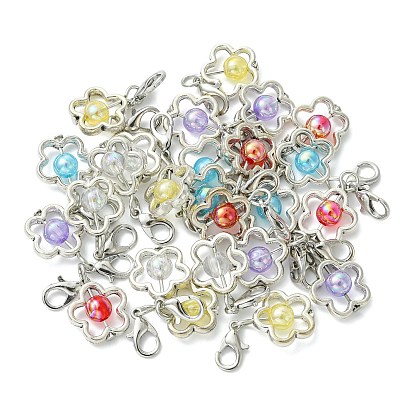 50Piezas de decoraciones colgantes de acrílico transparente, flor, con aleación de zinc, Aleación y hierro de estilo tibetano