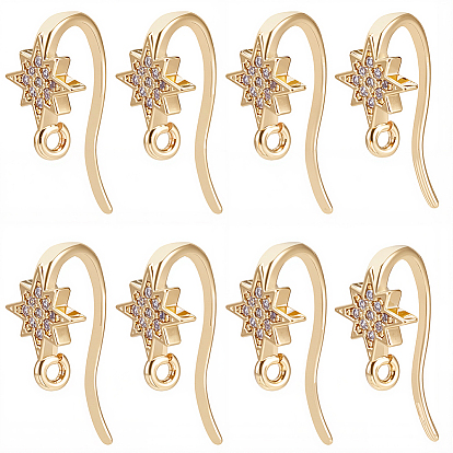 20 pièces de crochets d'oreilles en laiton sertis de micro-pavés de zircone cubique transparente en forme d'étoile, plaqué longue durée, sans nickel, avec boucle, étoiles