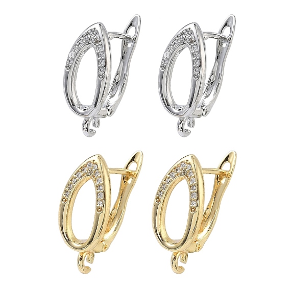 Фурнитура для сережек-колец из латуни с микропаве из прозрачных кубических цирконий в форме капли, без кадмия и без свинца, долговечный, стойки покрытие, запереть, с петлей