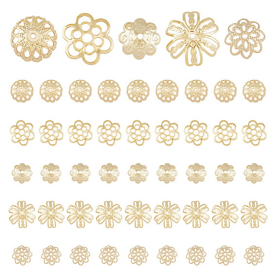 50 шт. 5 стили 304 и 201 колпачки для бусин из нержавеющей стали, цветок, мульти-лепесток