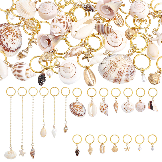 40Pcs 20 Styles Shell Hair Styling Tools, with Brass Chains and Iron Jump Rings