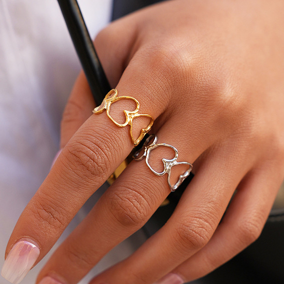 304 Stainless Steel Cuff Open Rings, Heart