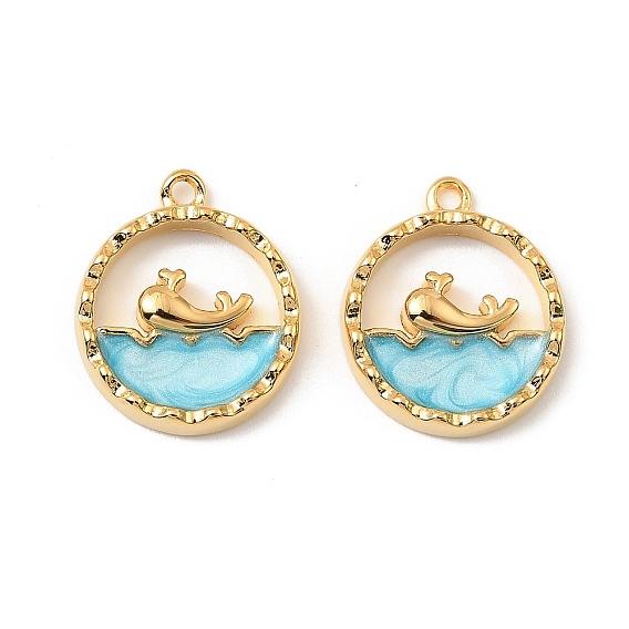 304 нержавеющей стальной эмали подвески, ионное покрытие (ip), цветок, плоский круглый с подвеской в виде кита