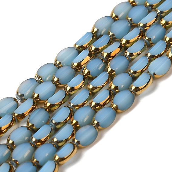 Electroplate Glass Beads Strands, Half Golden Plated, Faceted, Oval