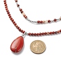 2шт 2 набор ожерелий с кулоном в форме слезы из натуральной красной яшмы, ожерелья из синтетического гематита и латунных бусин для женщин