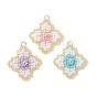 3Pcs 3 Colors Handmade Glass Seed Beaded Quatrefoil Pattern Pendants, with 304 Stainless Steel Jump Rings Loop