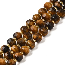 Natural Tiger Eye Beads Strands, with Seed Beads, Faceted Rondelle