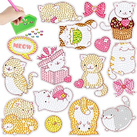 Cat Shape DIY Diamond Sticker Kits, Including Resin Rhinestones Bag, Diamond Sticky Pen, Tray Plate and Glue Clay