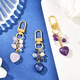 3 шт. подвески в форме сердца из натурального лазурита, розового кварца и аметиста, с поворотными застежками сплава