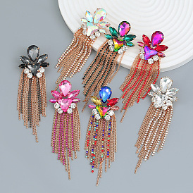 Bohemian Tassel Earrings with Rhinestone Flowers for Women