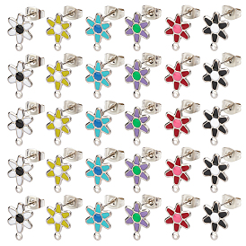 48Pcs 6 Style 304 Stainless Steel Enamel Stud Earring Findings, with Loop and Ear Nuts/Earring Backs, Flower