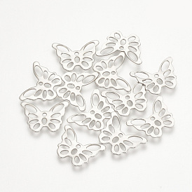 304 Stainless Steel Charms, Cut-Out, Hollow, Butterfly