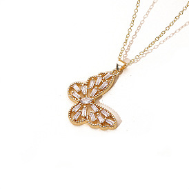 Gold-plated Copper Butterfly Pendant with Fashionable European and American Zircon Necklace for Women