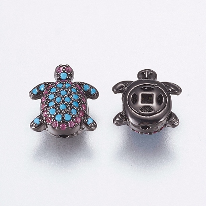 Brass Micro Pave Cubic Zirconia Beads, Long-Lasting Plated, Lead Free & Cadmium Free, Tortoise