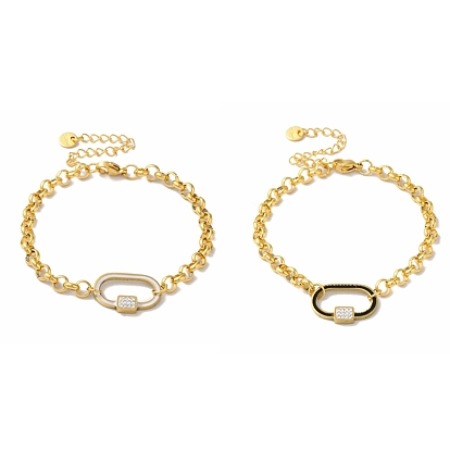 304 Stainless Steel Enamel Link Chain Bracelets, with Rhinestone Beads, for Women, Real 18K Gold Plated