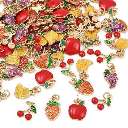 100 шт. Подвески из сплава эмали, с прыжковых колец, золотой свет, банан и яблоко и клубника