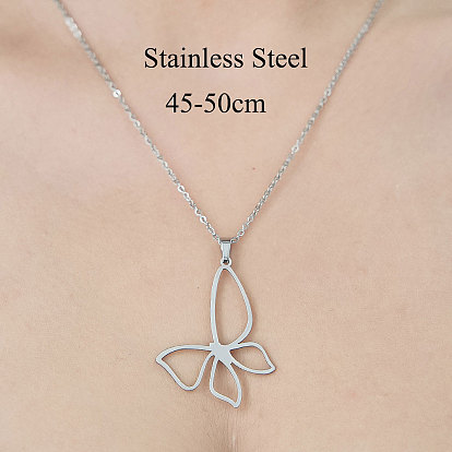 201 Stainless Steel Hollow Butterfly Pendant Necklace