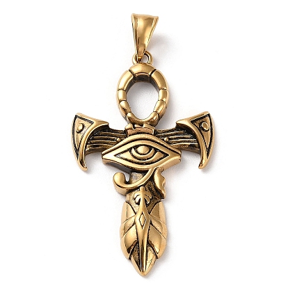 Ion Plating(IP) 304 Stainless Steel Big Pendants, Ankh Cross with Eye of Ra/Re Egypt Charm