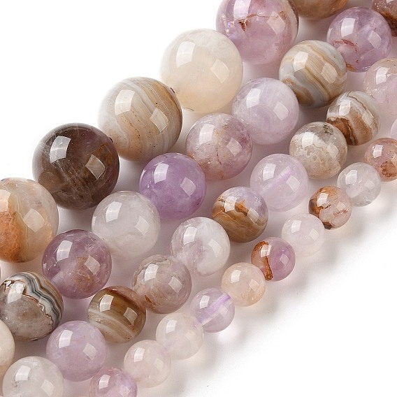 Natural Amethyst Lace Agate Beads Strands, Smooth Round