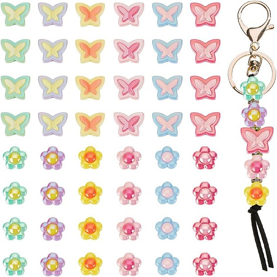 48 шт 12 стили покрытия акриловых бусин, цветок и бабочка
