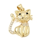 Brass & Clear Cubic Zirconia Pendants, Rack Plating, Long-Lasting Plated, Cadmium Free & Lead Free, Cat Charms