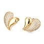 Left and Right Heart Brass Pave Clear Cubic Zirconia Stud Earrings