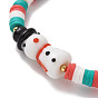 3Pcs 3 Styles Polymer Clay Heishi Surfer Stretch Bracelets Set, Christmas Tree Alloy Enamel Charms Stackable Bracelet with Snowman Beaded for Women