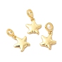Rack Plating Brass Star European Dangle Charms, Large Hole Pendants, Cadmium Free & Lead Free