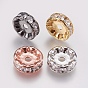 Brass Micro Pave Cubic Zirconia Spacer Beads, Flat Round, Clear