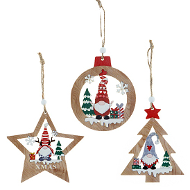 Decoraciones colgantes de gnomos de madera con tema navideño, Con cuentas de madera y adornos colgantes para árboles de Navidad con cordón de cáñamo.