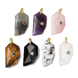 Natural Gemstone Pendants, with Brass Micro Pave Cubic Zirconia
