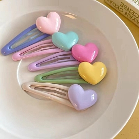 5Pcs 5 Colors Sweet Sister Love Heart Enamel Hair Clip, BB Clip, Random Color