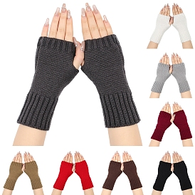 Acrylic Fiber Knitted Mittens Fingerless Gloves, Winter Warm Stretch Long Sleeve for Women