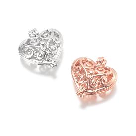 Hollow Brass Locket Pendants, Heart, Cadmium Free & Nickel Free & Lead Free, 21x19x10mm, Hole: 2mm