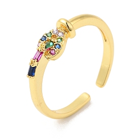 Coloridos anillos de puño abiertos con corazón de circonita cúbica, joyas de latón para mujer