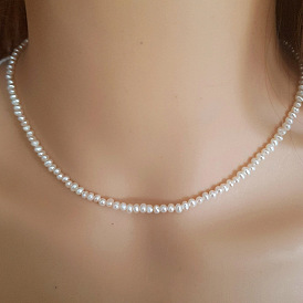 Mini Pearl Choker Necklace for Women - Delicate White Beads on Collarbone Chain Jewelry