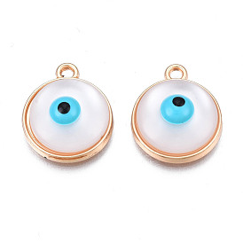 Acumular colgantes de esmalte de la aleación de chapado, con cabujón de resina imitación ojo de gato, sin cadmio y níque y plomo, la luz de oro, medio redondo con ojo