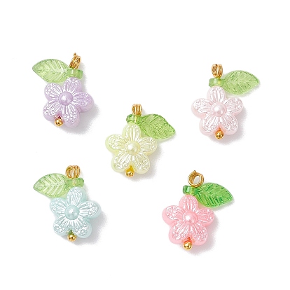 Имитация жемчуга акриловыми подвесками, с латунными штифтами, цветок