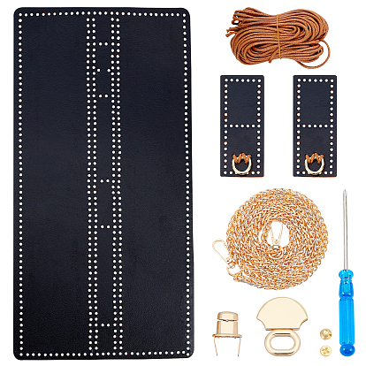 Набор прямоугольных сумок через плечо для вязания своими руками, включая материалы сумки из искусственной кожи, железная фурнитура, отвертка и восковой шнур
