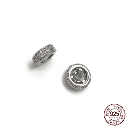 Rhodium Plated 925 Sterling Silver Spacer Beads, with Cubic Zirconia, Column
