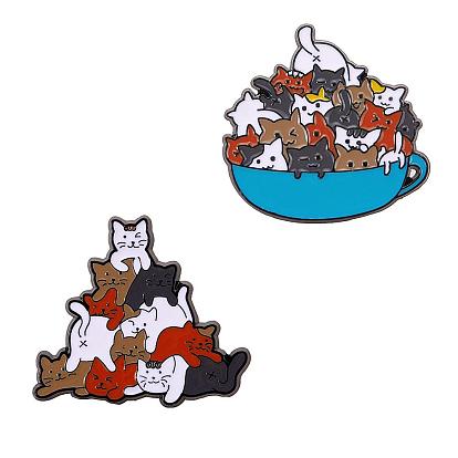 2 Pcs Enamel Lapel Pin Sets Cute Cats Animal Brooch Pins Electrophoresis Black Alloy Cats Brooches for Clothes Bags Backpacks Party Decoration Christmas Gift