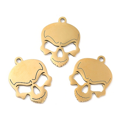 Halloween Ion Plating(IP) 316L Surgical Stainless Steel Pendants, Laser Cut, Skull Charm